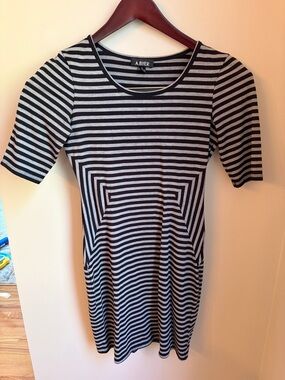 A. Byer Black and Gray Striped Mini Dress